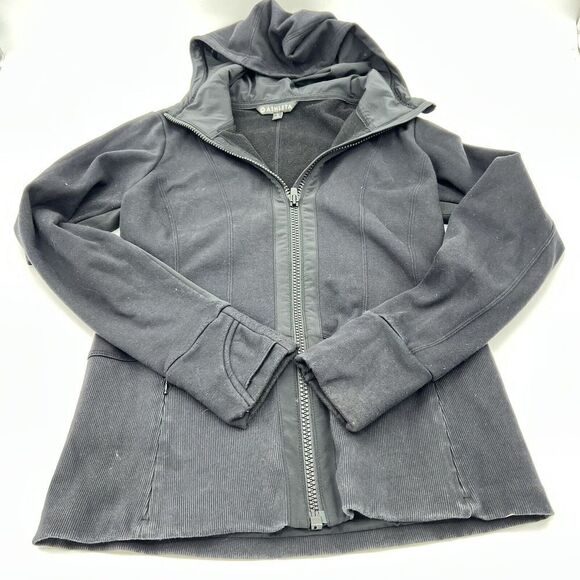 Athleta Hoodie Womens Small Black Full Zip Jacket Sweater Gym Thumbholes - Picture 1 of 4
